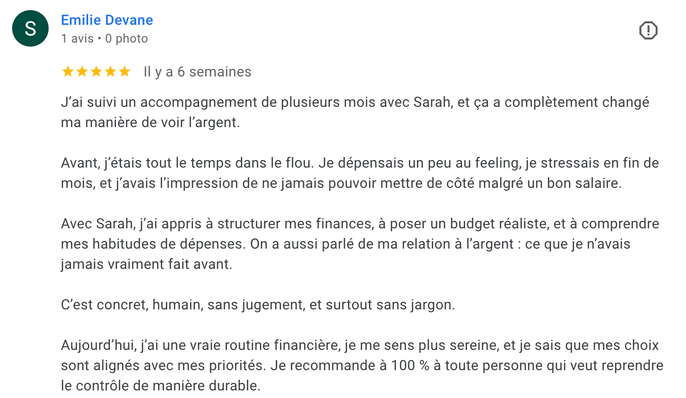 Avis Emilie Devane — 5 étoiles Google